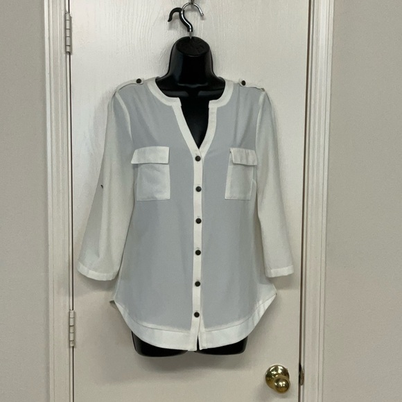 41 Hawthorn Tameron White 3/4 Sleeve Button Down Shirt - Picture 1 of 6